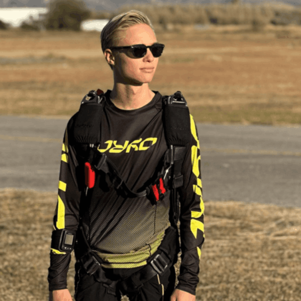 JYRO athlete Máté Feith preparing for a skydive.